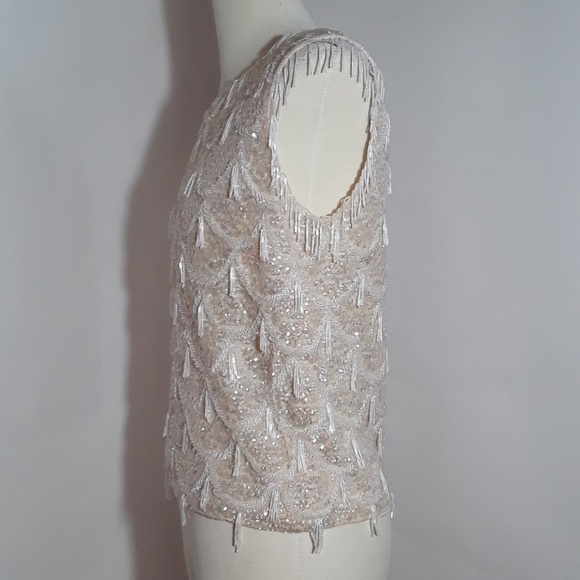 Vintage cream blouse with beading and tassels - Picture 3 of 8